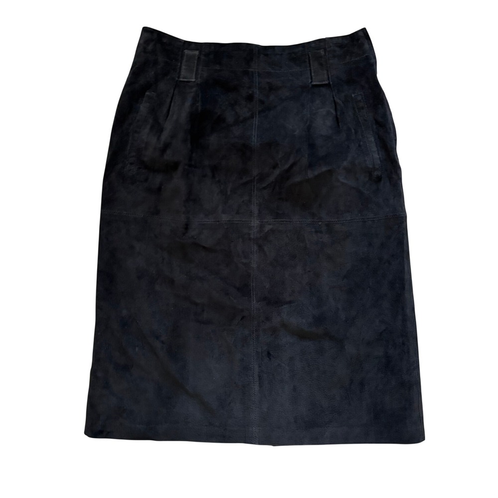 Vintage Evan Davies 100% Pig Suede Leather‎ Knee Length Skirt Size 8 Black